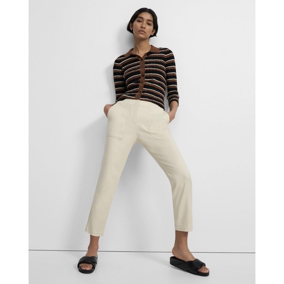 Theory Treeca Pant In Cotton Twill Ecru - Picture 3 of 13
